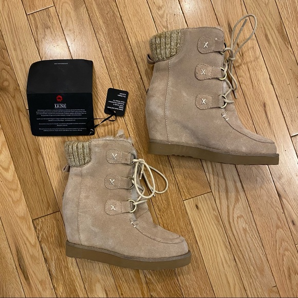 Austrailia Luxe Collective Suede and Shearling hidden wedge boots size 5 NWT - Picture 2 of 7